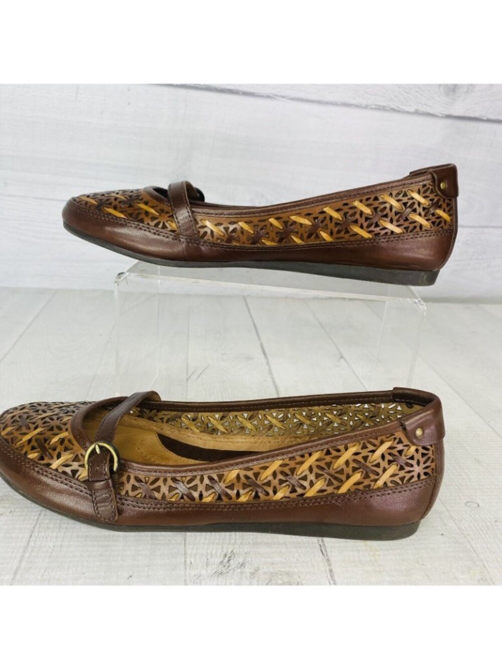Nurture JILL Brown Woven Leather Closed Toe Buckle Mary Jane Flat Shoes Sz 7.5 M - Picture 2 of 14